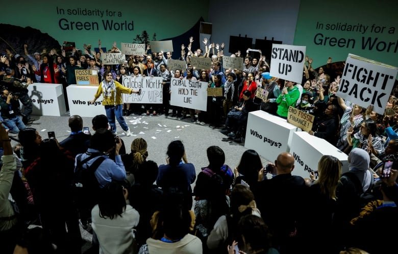 Crowd with protest signs